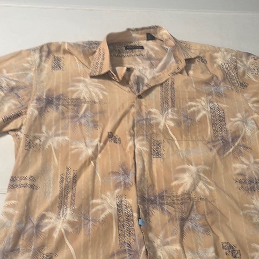 Tropical Beige Palm Tree Men's Shirt size XL vintage